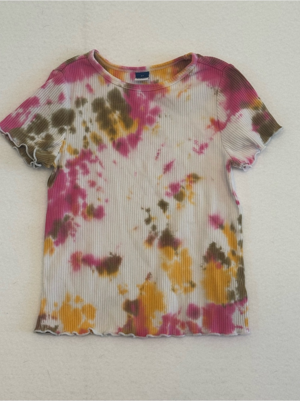 Old Navy Tie-Dye Ribbed Short Sleeve Tee - Pink, Yellow & Olive